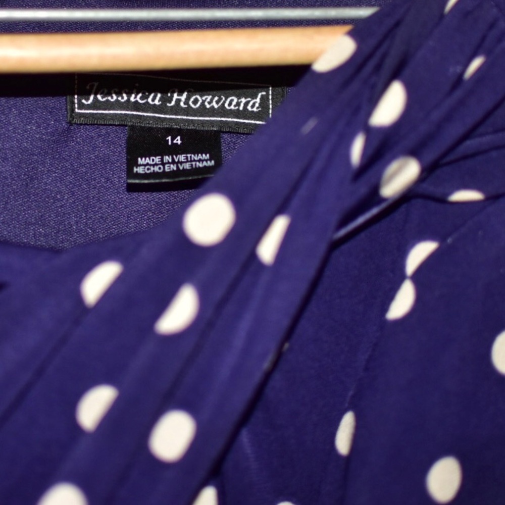 Gorgeous purple silky polka dot midi dress, 14 - Picture 6 of 7